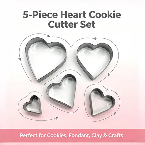 Stainless Steel Heart Shaped Cookie Cutter Set Valentine Baking Mold Cute Metal Biscuit Pastry Cutter Tool For Kitchen