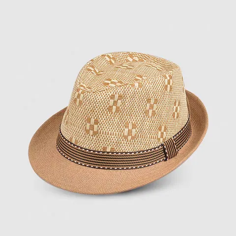 Men's Summer Straw Fedora Hat Breathable Plaid Sun Hat Fashion Beach Casual Woven Panama Hat