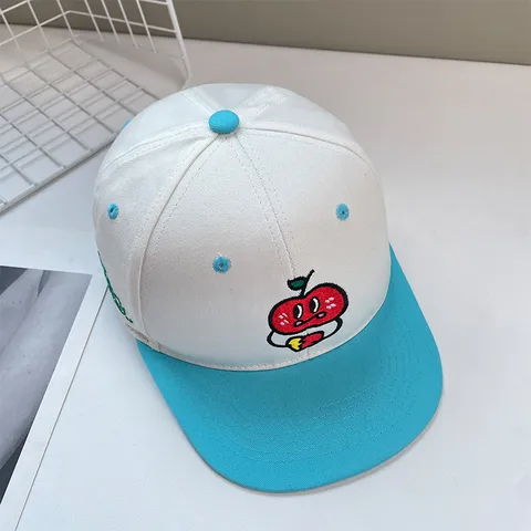 Unisex Cotton Hip Hop Baseball Cap Colorblock Flat Brim Cartoon Apple Embroidery Summer Sun Protection Hat Streetwear
