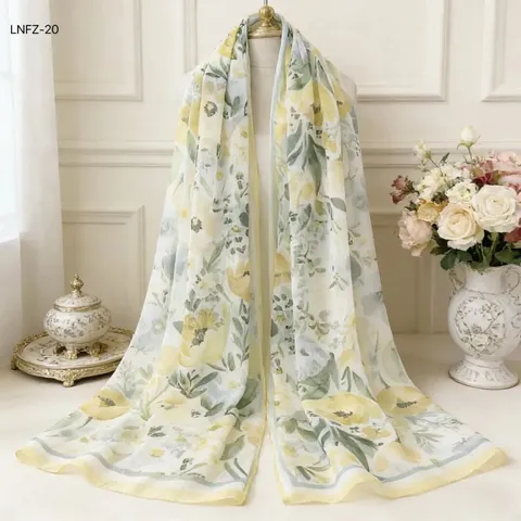 Dames Lichte Melk Crepe Lange Sjaal Bloemen Bedrukt Zonwering Omslagdoek Lente Zomer Reizen Mode Sjaal