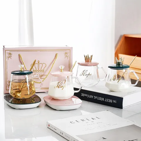 Ensemble de Tasse à Café en Verre Avec Couvercle et Cuillère Tasse d'Eau Claire Minimaliste Pour Bureau et Maison Cadeau