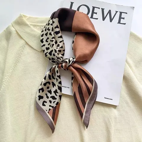 Women Fashion Leopard Print Satin Square Scarf Polyester Commuting Decorative Neck Scarf Hair Scarf Head Wrap