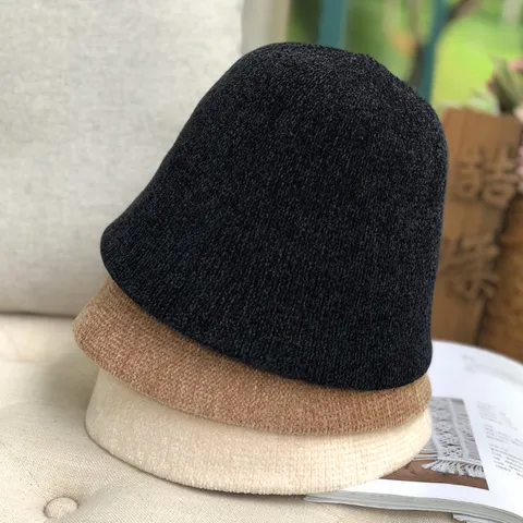 Chapeau Bob Hiver Chenille Femme Couleur Unie Décontracté Petite Borde Protection Solaire Chaud Chapeau de Pêcheur Style Japonais