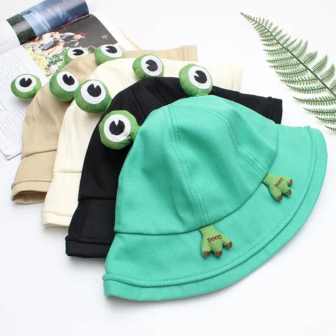 Women's Cute Cartoon Frog Fisherman Hat Summer Sun Protection Cotton Bucket Hat