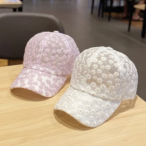 Women Lace Daisy Embroidery Baseball Cap Breathable Mesh Sun Protection Adjustable Dad Hat Casual Outdoor Sports Travel