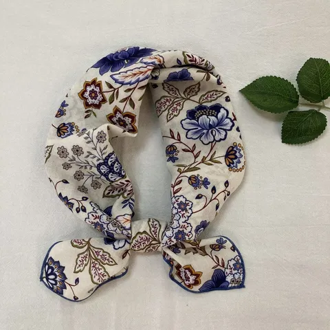 Women Cotton Square Scarf Vintage Floral Plaid Headband Neck Scarf Chic Spring Fashion Neckwear Hair Accessories