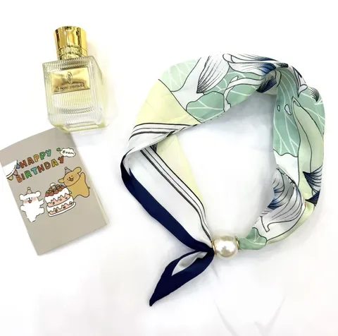 Donne Moda Sciarpa Lunga Elegante Floreale Raso Collo Sciarpa Con Perla Fibbia Magnetica Quotidiano Decorativo Collo Fazzoletto