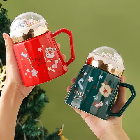 Weihnachten Keramik Tasse Mit Deckel Und Löffel Süß Festlich Kaffeetasse Geschenk Mit Kuppelabdeckung Für Feiertagsfeier Zuhause