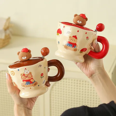 Süße Cartoon Bär Keramik Tasse Mit Deckel Und Löffel Kaffeetasse Geschenk