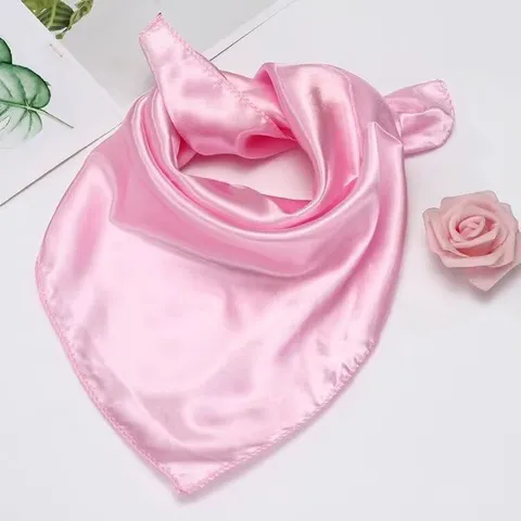 Womens Solid Color Satin Square Scarf Lightweight Soft Neck Scarf Multifunctional Hair Band Travel Sun Protection