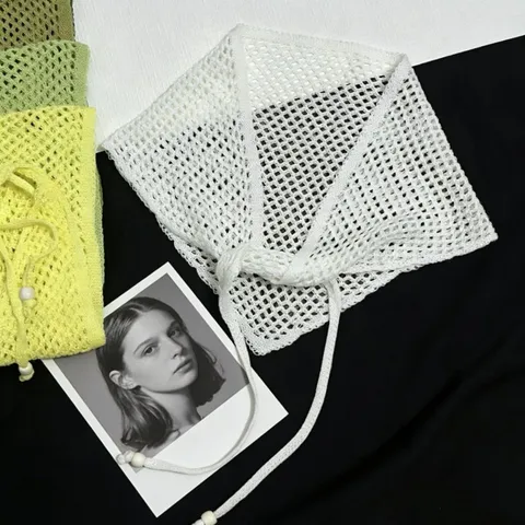Korean Style Retro Hollow Out Knitted Triangle Scarf Multi Functional Overlay Shawl With Beads Fashion Accessories