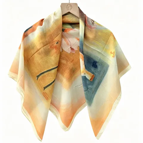 Stile Cinese Retro Pittura ad Olio Floreale Grande Foulard Quadrato Donne Moda Decorativo Effetto Seta Foulard