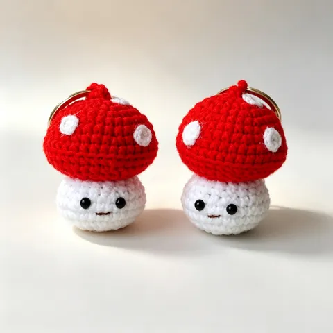 Handgemachte Gestrickte Wolle Pilz Puppe Schlüsselanhänger Süße Rot Weiß Gestickte Ausdruck Tasche Anhänger Charme Schöner Schlüsselbund