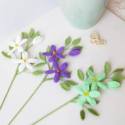 Handmade Crochet Yarn Jasmine Flower Bouquet Knitted Floral Arrangement For Room Bedroom Home Decor Festival Gift