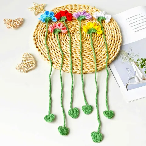 Handmade Knitted Flower Bookmark Cute Crochet Yarn Plant Page Marker For Reading Office School Book Lovers Gift
