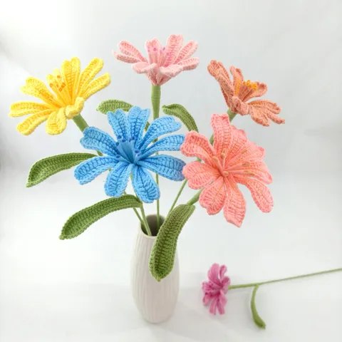 Handmade Knitted Woolen Flower Bouquet Artificial Crochet Floral Arrangement With Ceramic Vase Home Decor Gift