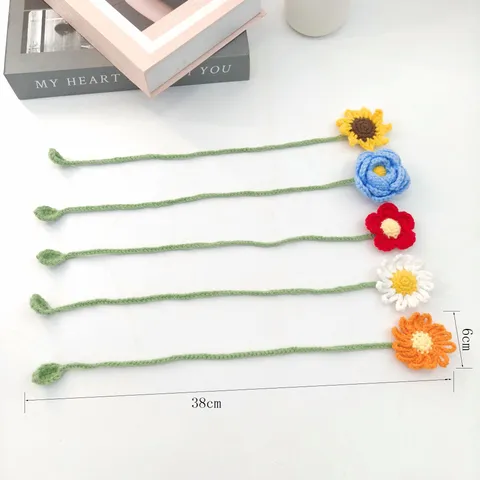 Handmade Crochet Flower Bookmark Cute Knitted Yarn Sunflower Daisy Rose Book Markers Reading Accessories For Book Lovers