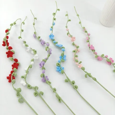 Handmade Woolen Yarn Snow Willow Artificial Flower Bouquet Knitted Floral Home Office Wedding Decoration Craft