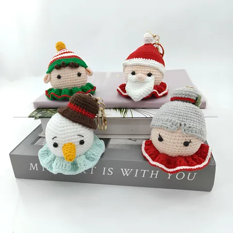 Handmade Crochet Christmas Santa Claus Snowman Elf Doll Pendant Cute Plush Keychain Bag Charm Ornament