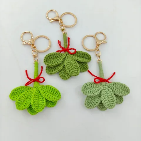 Handmade Crochet Pomelo Leaf Keychain Cute Wool Yarn Plant Pendant Bag Ornament Car Key Ring Fashion Gift