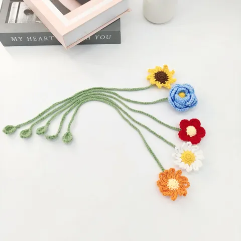 Handmade Crochet Flower Bookmark Cute Knitted Yarn Sunflower Daisy Rose Book Markers Reading Accessories For Book Lovers