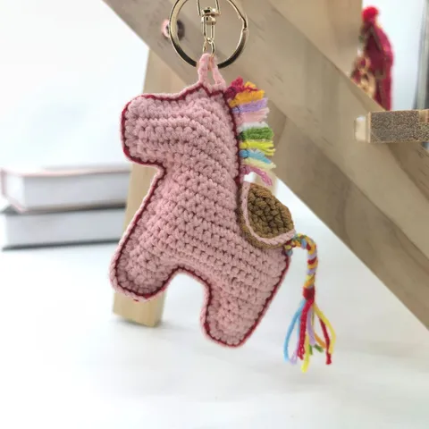 Handmade Crochet Horse Keychain Knitted Animal Bag Charm Car Key Ring