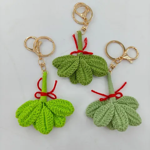 Handmade Crochet Pomelo Leaf Keychain Cute Wool Yarn Plant Pendant Bag Ornament Car Key Ring Fashion Gift