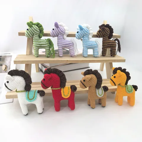 Handmade Crocheted Horse Doll Keychain Cute Knitted Animal Car Hanging Ornament Bag Pendant Charm Gift