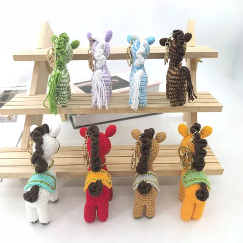 Handmade Crocheted Horse Doll Keychain Cute Knitted Animal Car Hanging Ornament Bag Pendant Charm Gift