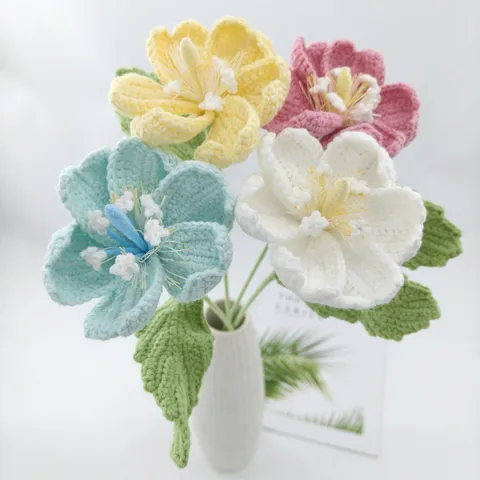 Handmade Crochet Knitted Yarn Lily Flower Bouquet Artificial Flowers Home Decor Valentine Day Gift Ornament