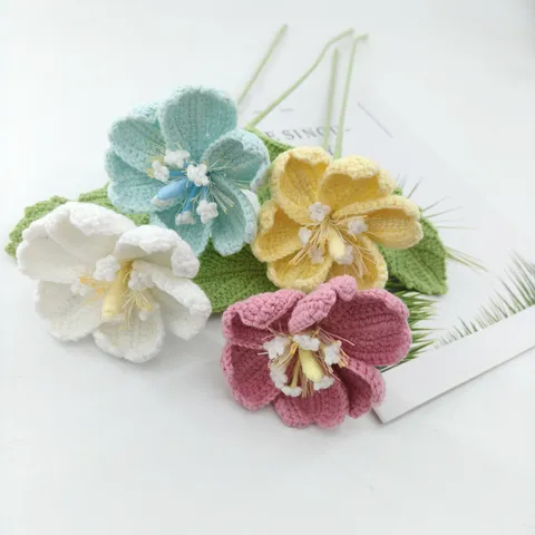 Handmade Crochet Knitted Yarn Lily Flower Bouquet Artificial Flowers Home Decor Valentine Day Gift Ornament