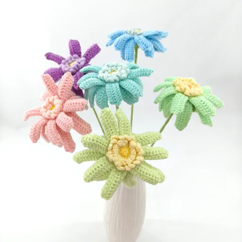 Bouquet de Fleurs de Marguerite Gerbera au Crochet Fait Main Avec Vase en Céramique Blanche Fleurs Artificielles Tricotées Pour Cadeau de Décoration Intérieure