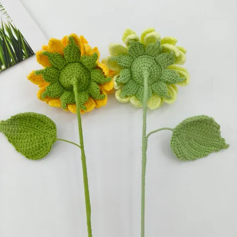 Handmade Knitted Crochet Sunflower Artificial Flower Bouquet Wool Yarn Home Decor