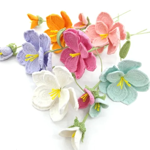 Handmade Crochet Bellflower Bouquet Knitted Artificial Flower Home Decor Gift For Friends And Family