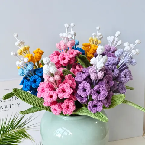 Handmade Crocheted Yarn Grape Hyacinth Artificial Flower Bouquet Knit Simulation Floral Home Decor Table Ornament Gift