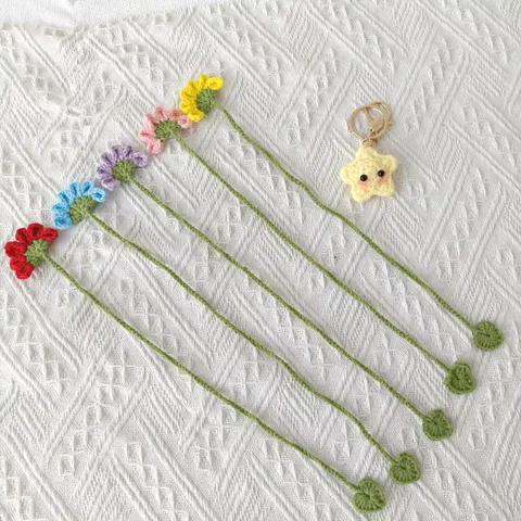 Handmade Knitted Yarn Flower Bookmark Cute Little Star Pendant Crochet Craft Gift