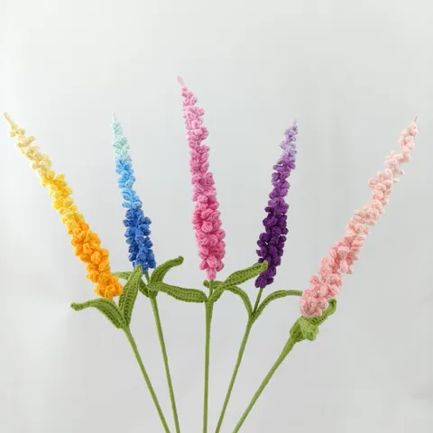 Handmade Crochet Lavender Flower Wool Yarn Artificial Flower Branch Creative Home Decor Birthday Gift Knitted Flower