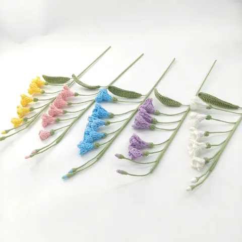 Handmade Knitted Woolen Freesia Flower Bouquet Artificial Flower With Ceramic Vase For Home Decor New Year Gift