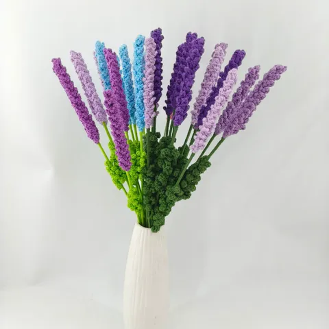 Handmade Knitted Wool Yarn Lavender Bouquet Artificial Flower Home Decor Table Ornament Gift
