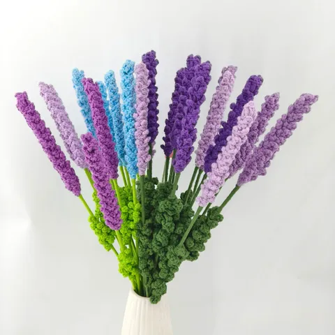Handmade Knitted Wool Yarn Lavender Bouquet Artificial Flower Home Decor Table Ornament Gift