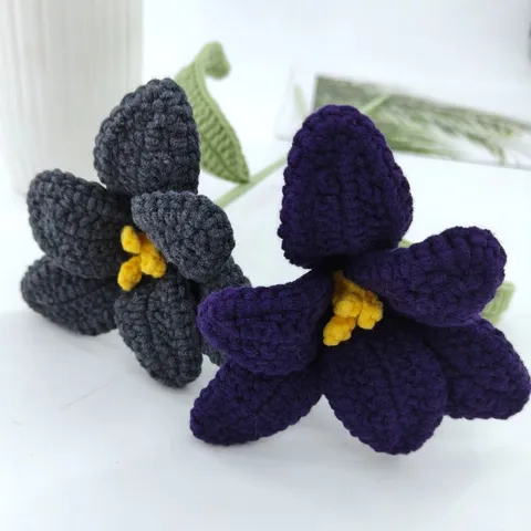 Handmade Crochet Yarn Tulip Eternal Flower Bouquet With Ceramic Vase Knitted Artificial Flowers Home Decor Gift