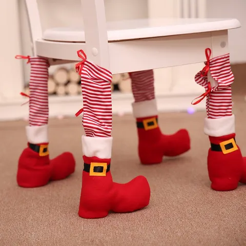 Weihnachten Stuhlbein Abdeckungen Rot Weiß Gestreift Weihnachtsmann Elfe Stiefel Tischbein Protektoren Haus Feiertag Party Geschirr Dekoration