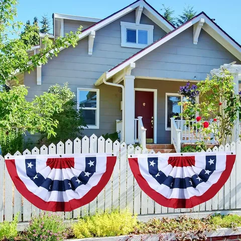 American Independence Day Pleated Fan Flag Patriotic Red White Blue Star Bunting Flag Outdoor Garden Hanging Decoration