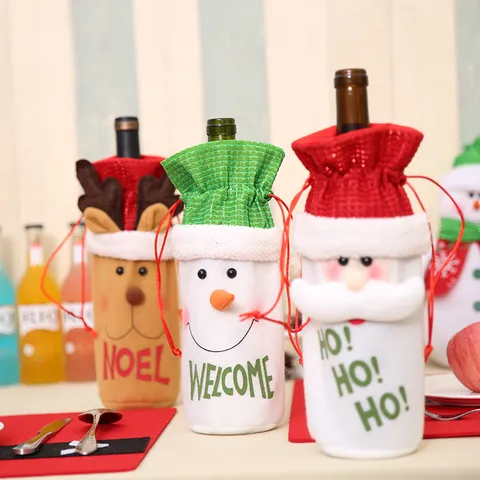 Weihnachts Weinflaschenbezug Süßer Weihnachtsmann Schneemann Rentier Stoff Flaschentasche Feiertag Esstisch Party Heimdekoration