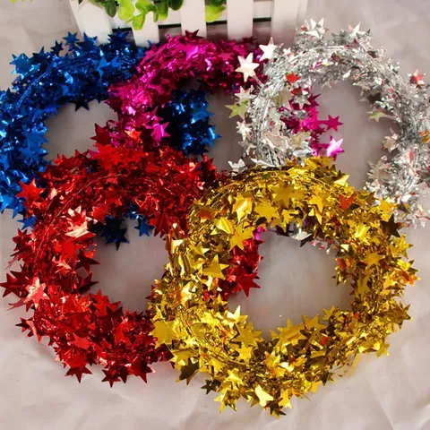 Christmas Tree Decoration Tinsel Garland Star Wire Garland Hanging Ornaments Party Home Holiday Decor