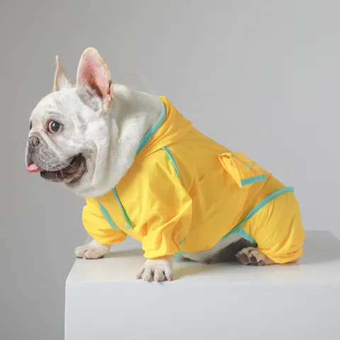 Imperméable pour Chien de Compagnie Imperméable Corps Entier à Capuche Veste de Pluie pour Petits Chiens Moyens Bouledogue Français