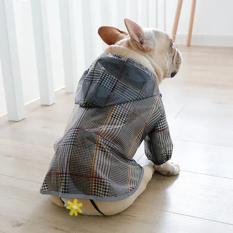 Imperméable pour Chien Imperméable à Capuche Pied-de-poule Poncho de Pluie pour Animal Vêtement de Pluie Respirant pour Petits Chiens Moyens