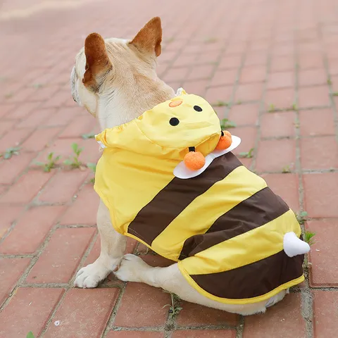 Imperméable pour Animal de Compagnie Design Abeille Mignon avec Capuche en PU Veste de Pluie pour Chien Petits et Moyens Chiens