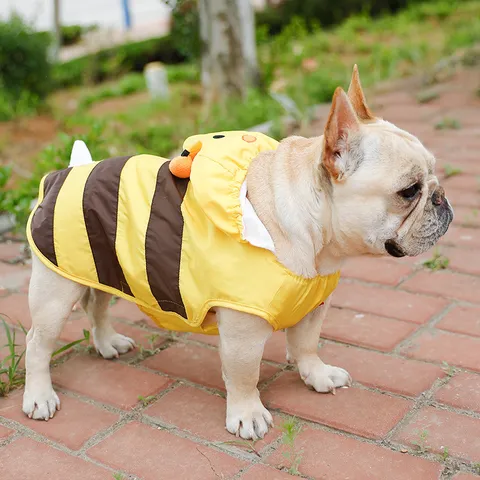 Imperméable pour Animal de Compagnie Design Abeille Mignon avec Capuche en PU Veste de Pluie pour Chien Petits et Moyens Chiens