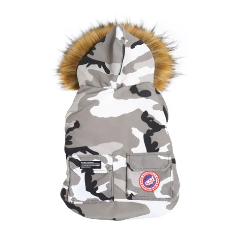 Großer Hund Winter Warme Daunenjacke Parka Camouflage Kaltes Wetter Haustier Mantel Mit Fell Kapuze Verdickte Hundekleidung